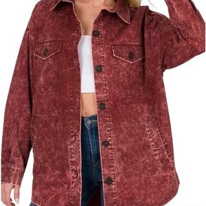 Vintage wash shacket. Zenana. Dark rust. Size M